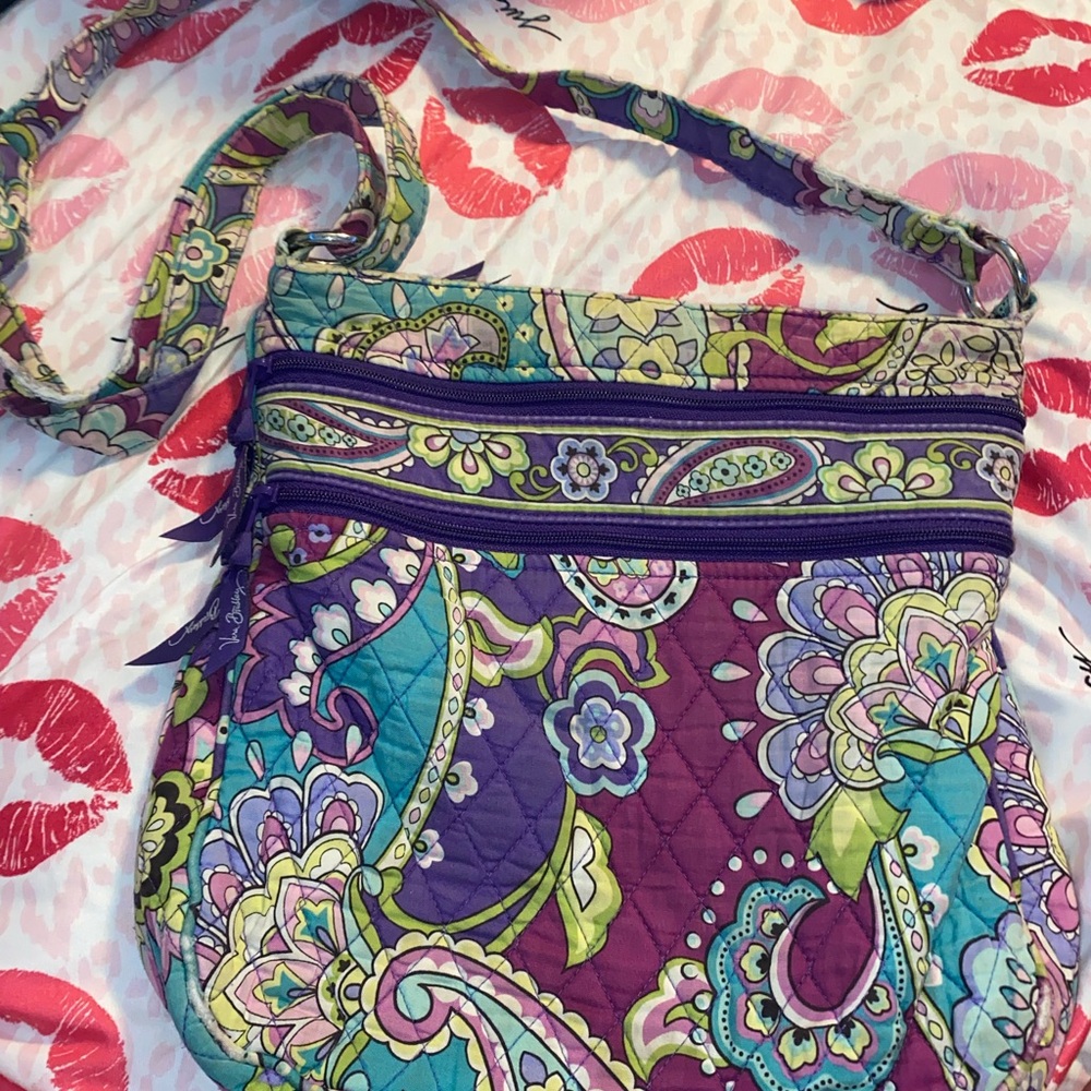 Vera Bradley Purple Teal Paisley Quilted Crossbody Bag - Picture 1 of 4